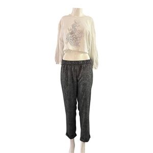 H&M Black and white fine pock-a-dot cuffed straight leg pants